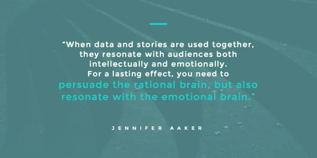 珍妮佛・阿克的名言圖卡,內容關於結合數據與故事來影響觀眾。