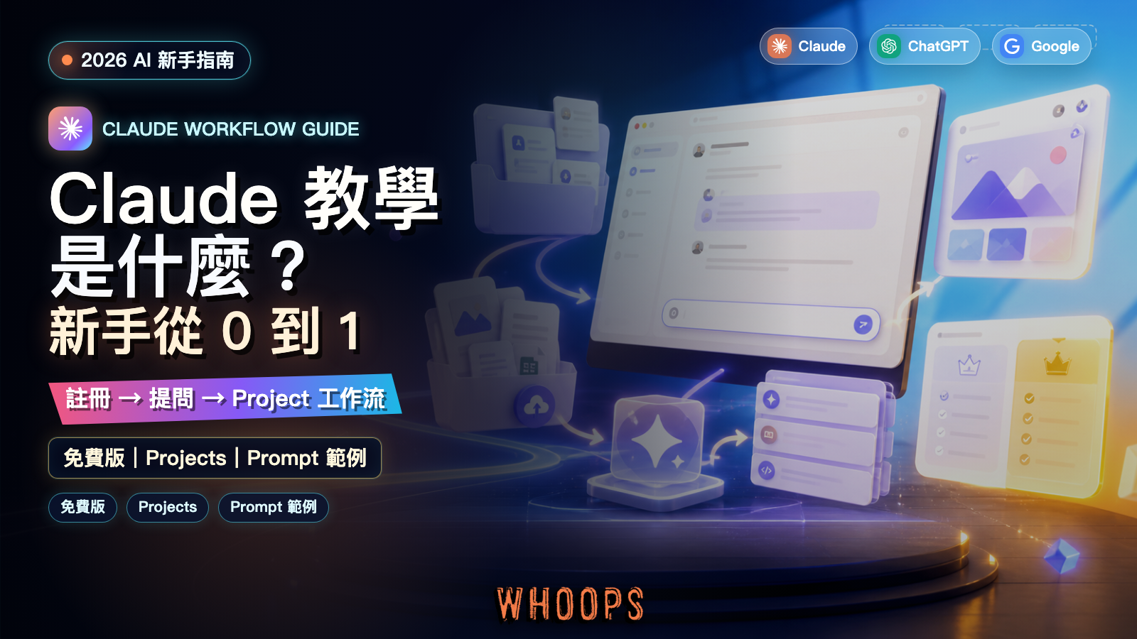 Claude 教學 2026 精選圖片，呈現 Claude 新手從註冊、提問到 Project 工作流的完整教學。