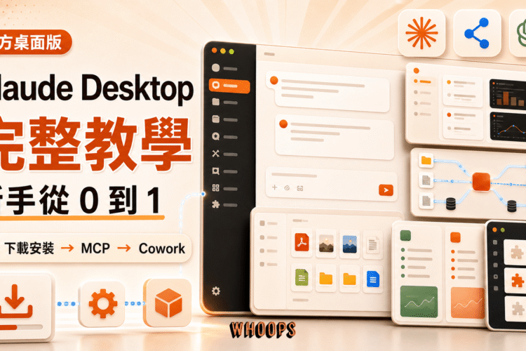 Claude Desktop 完整教學精選圖，呈現下載安裝、MCP 設定、Cowork 與 ChatGPT 桌面版比較