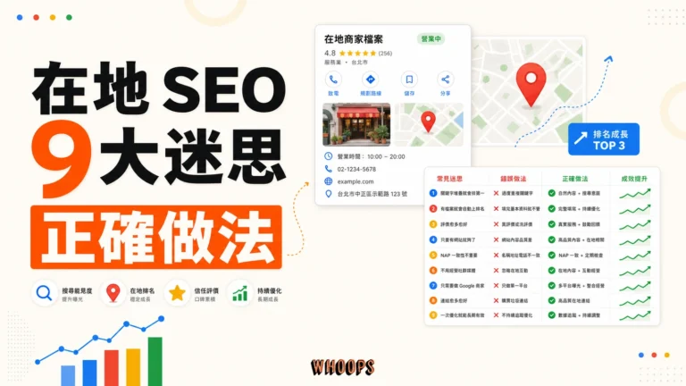 9 個最常見的在地 SEO 迷思與正確做法精選圖片，呈現迷思 → 事實 → 行動的 SEO 重點。