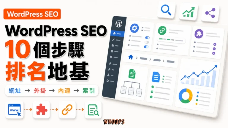 WordPress SEO 最佳化：10 個步驟讓網站獲得更高排名精選圖片，呈現網址 → 外掛 → 內連 → 索引的 SEO 重點。