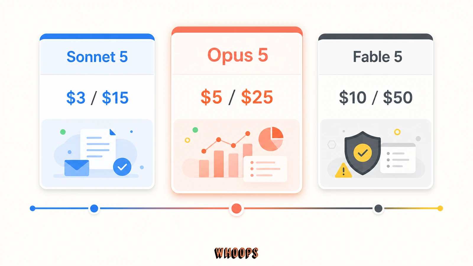 Claude Sonnet 5、Opus 5、Fable 5 每百萬 tokens 輸入與輸出 API 價格比較圖。