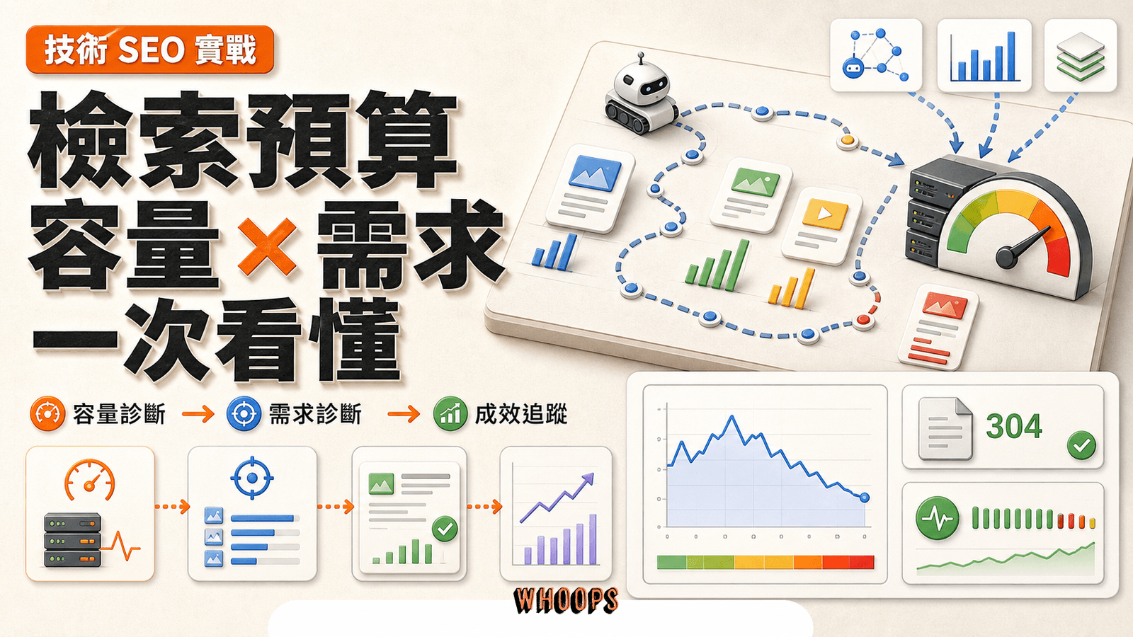 檢索預算實務指南精選圖，呈現 Googlebot、伺服器容量、檢索需求與 Crawl Stats 診斷流程。