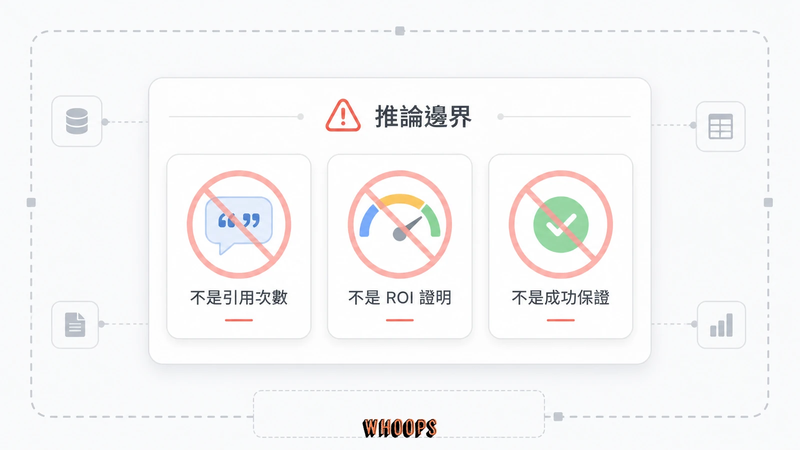 警示面板列出抓取數據不能代表引用次數、投資回報或最佳化成功。