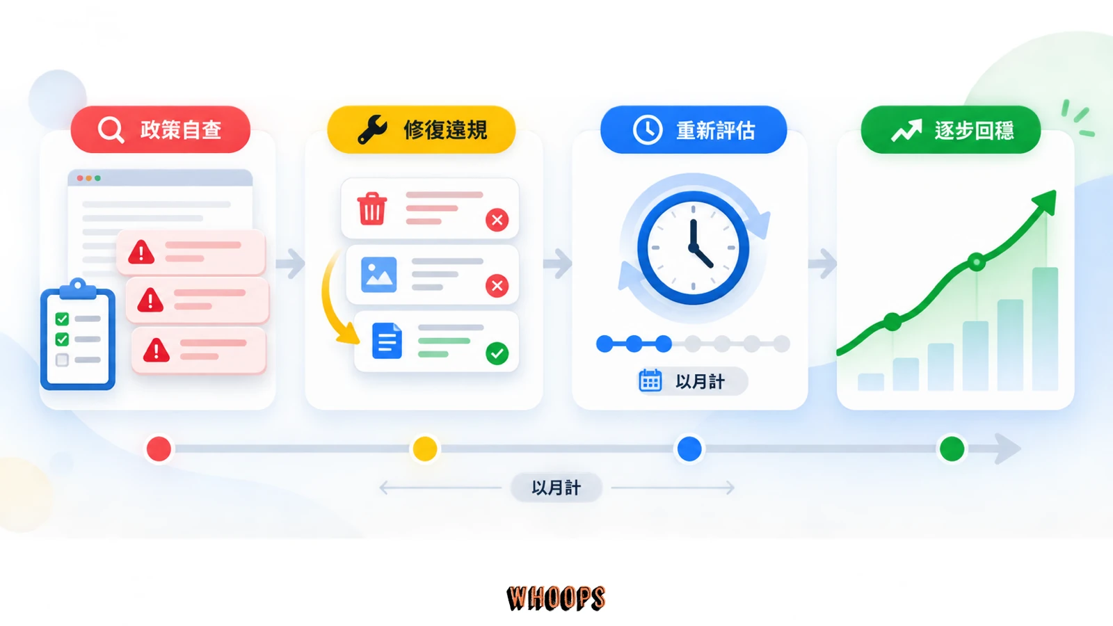 垃圾內容更新後從政策自查、修復違規、重新評估到逐步回穩的復原時間軸