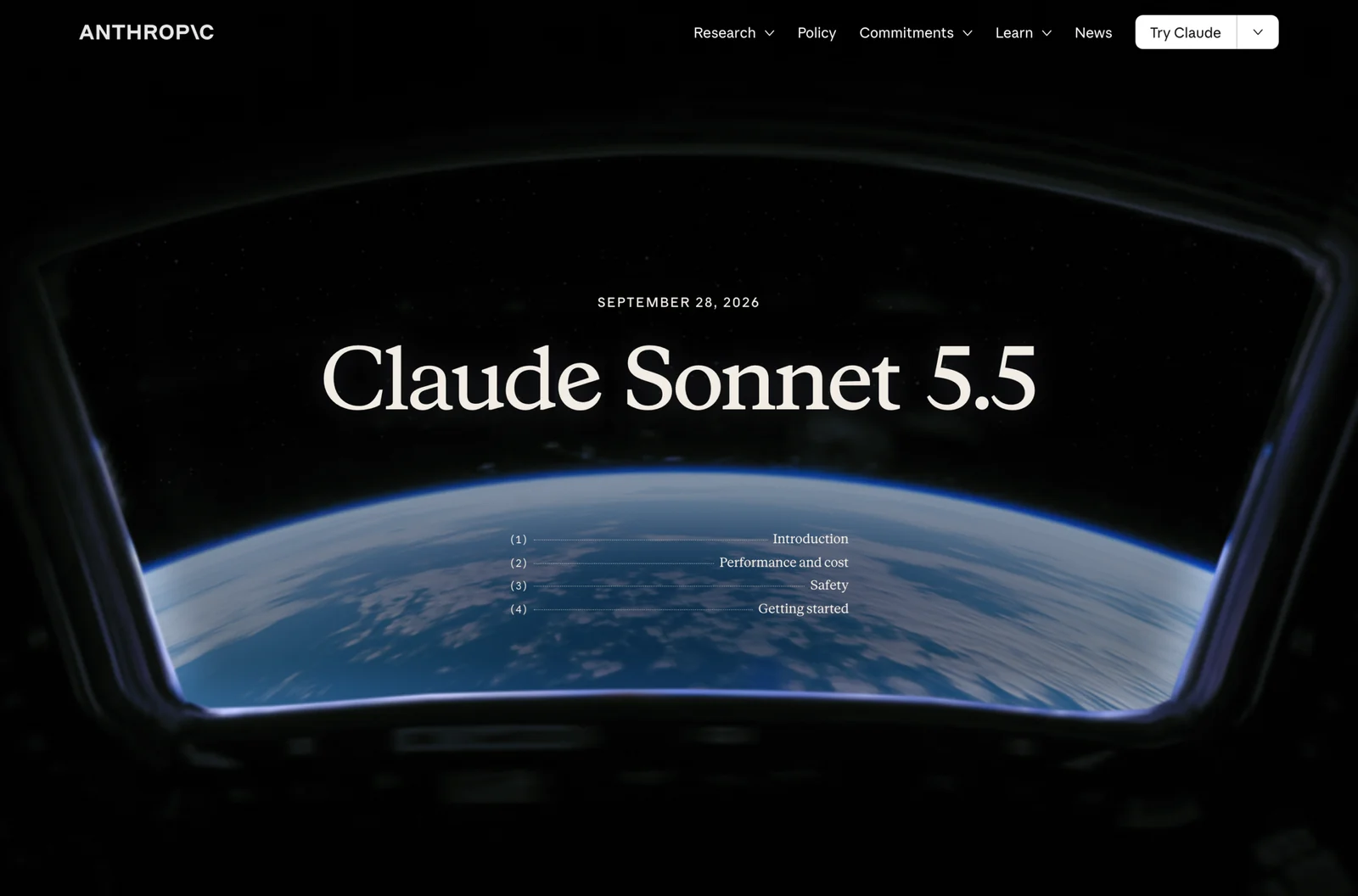 Anthropic 官方公告頁顯示 Claude Sonnet 5.5 與 2026 年 9 月 28 日發布日期