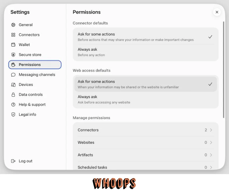 Meta Muse Permissions 的 Ask for some actions 與 Always ask 選項