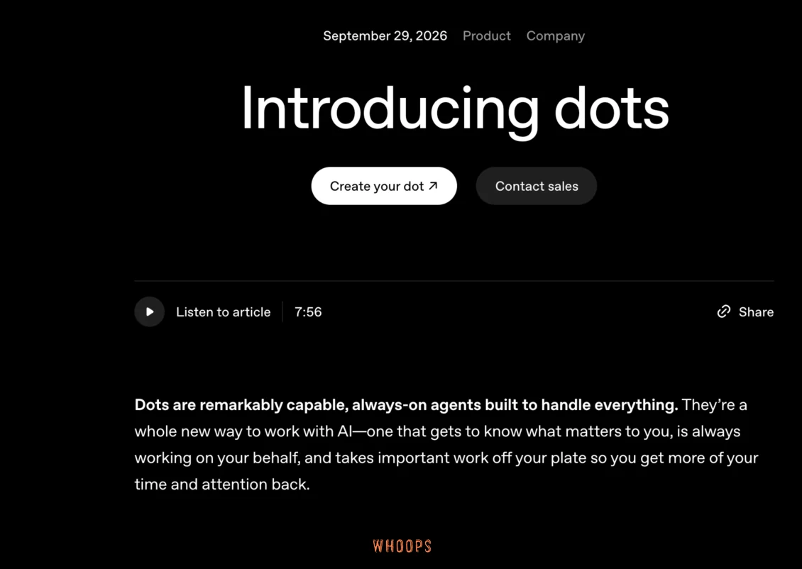 OpenAI 官方 Introducing dots 頁面的標題、建立入口與產品定位