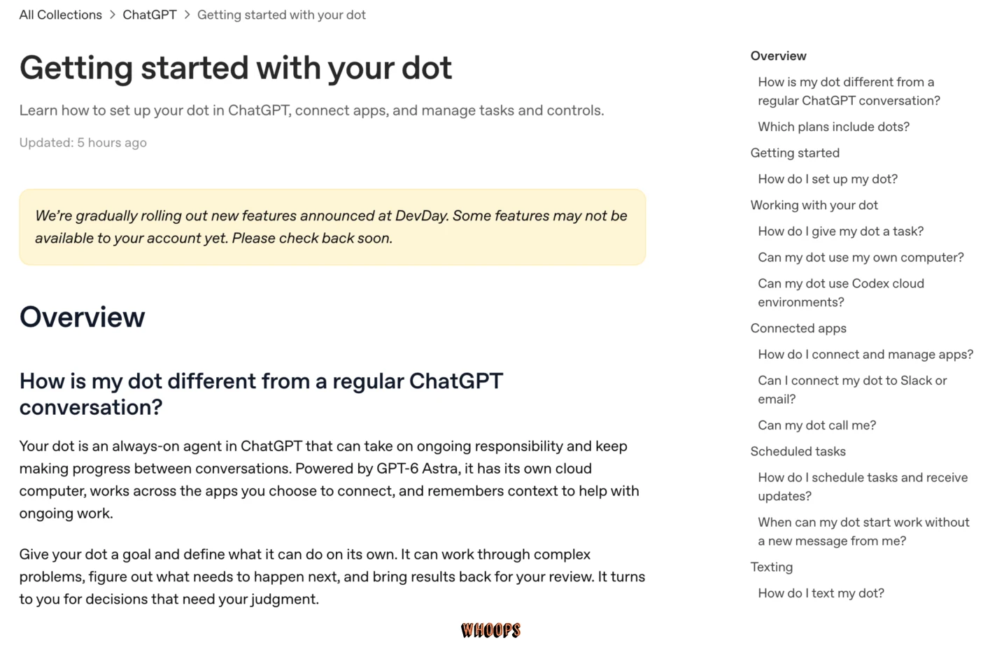 OpenAI Getting started with your dot 指南的漸進推出通知與代理工作說明