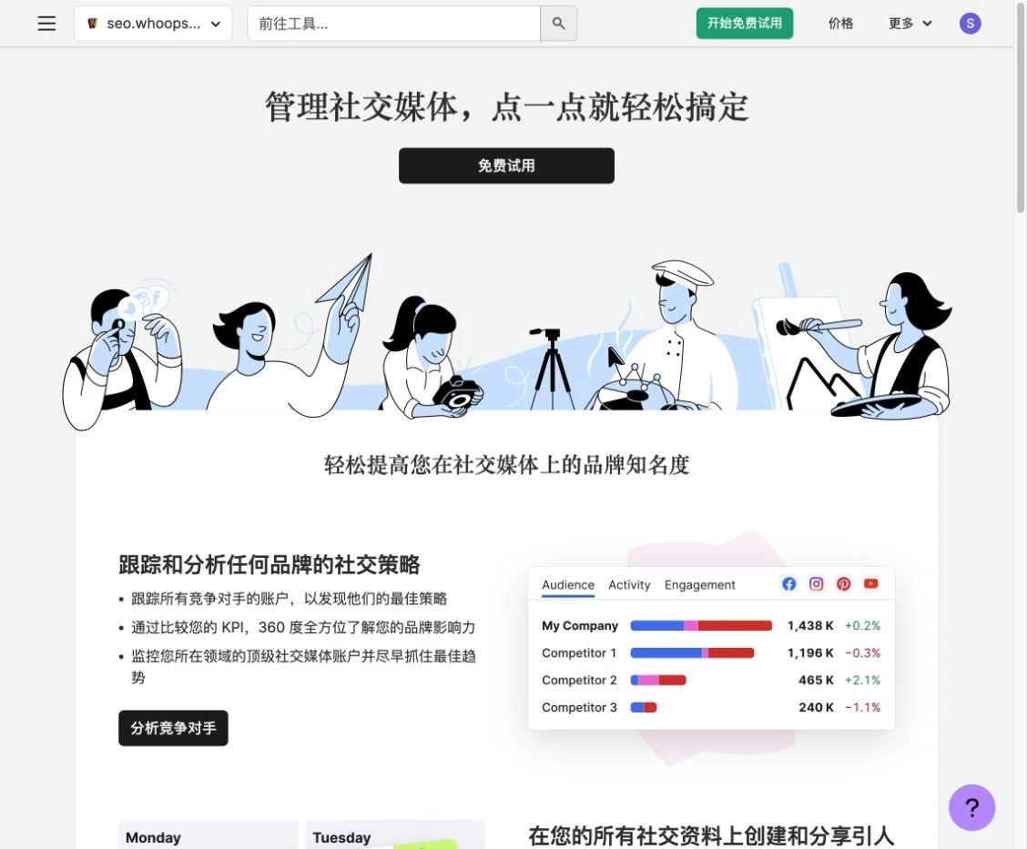 Social Toolkit 的排程、競品追蹤與分析入口