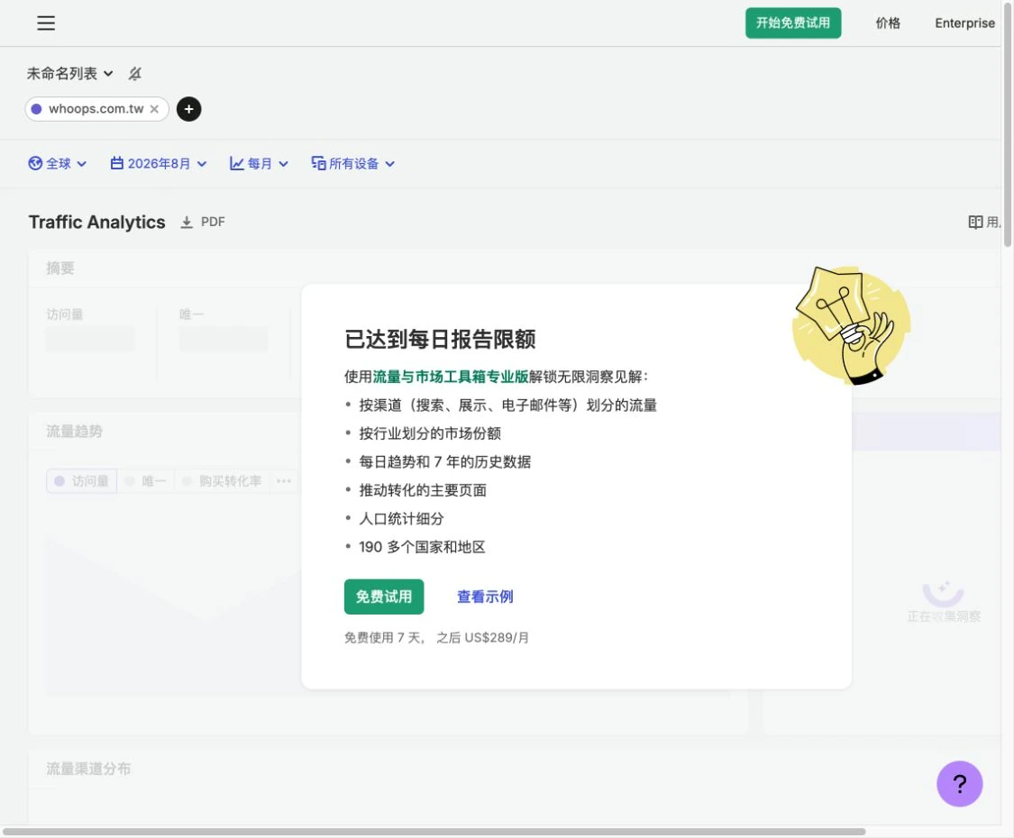 Traffic Analytics 對自家網域顯示付費或每日限制