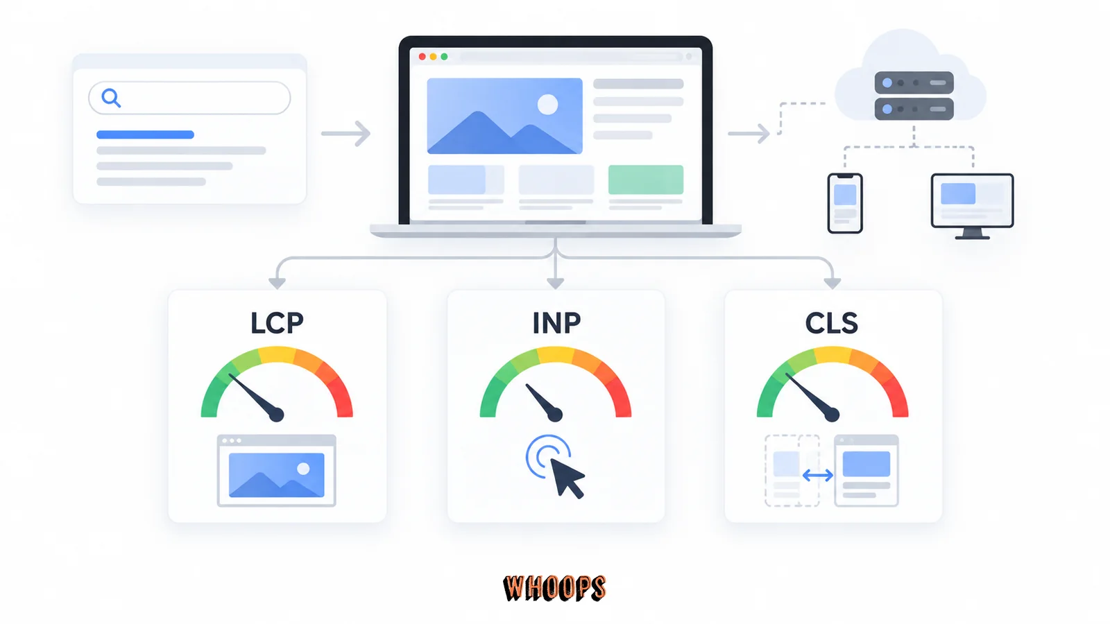 Core Web Vitals 三指標，LCP、INP、CLS的關係示意