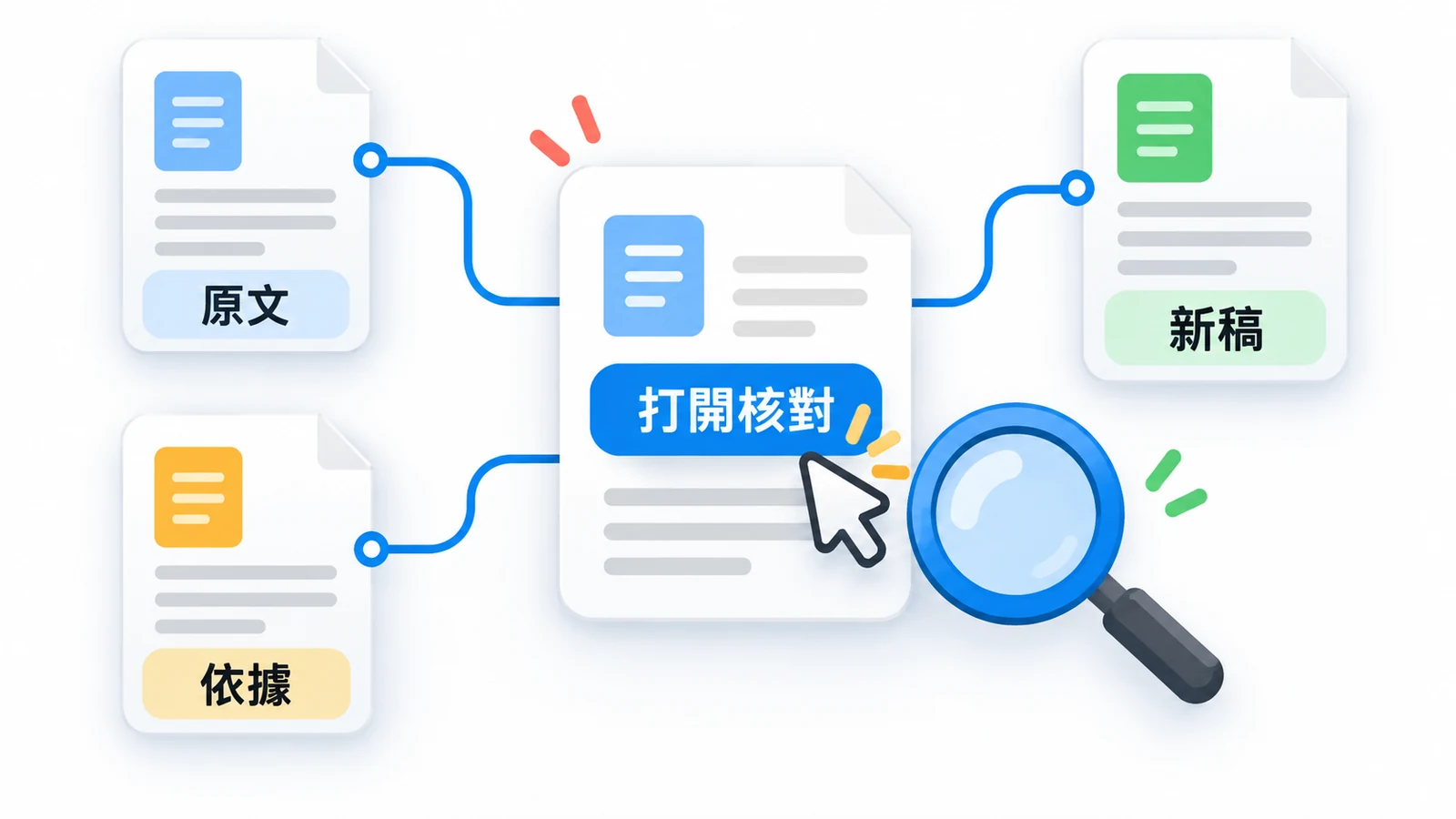 從工作單逐一打開原文、依據與新稿,確認仍找得到資料。