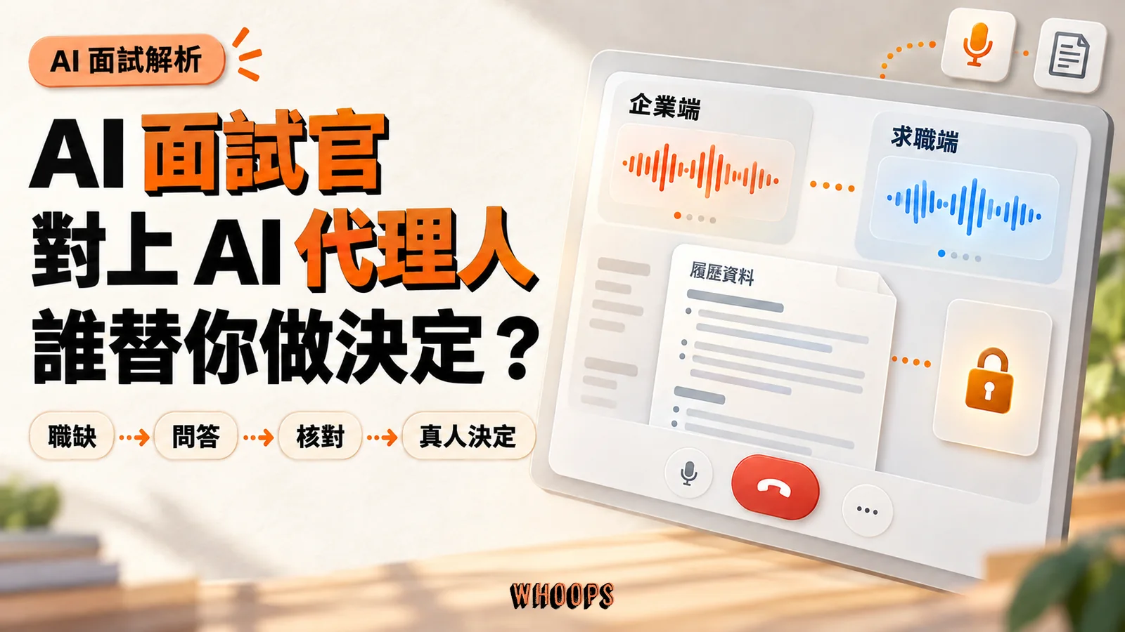 AI 面試官與求職代理以語音面板對談,履歷與授權鎖提醒薪資和錄取條件須由本人確認