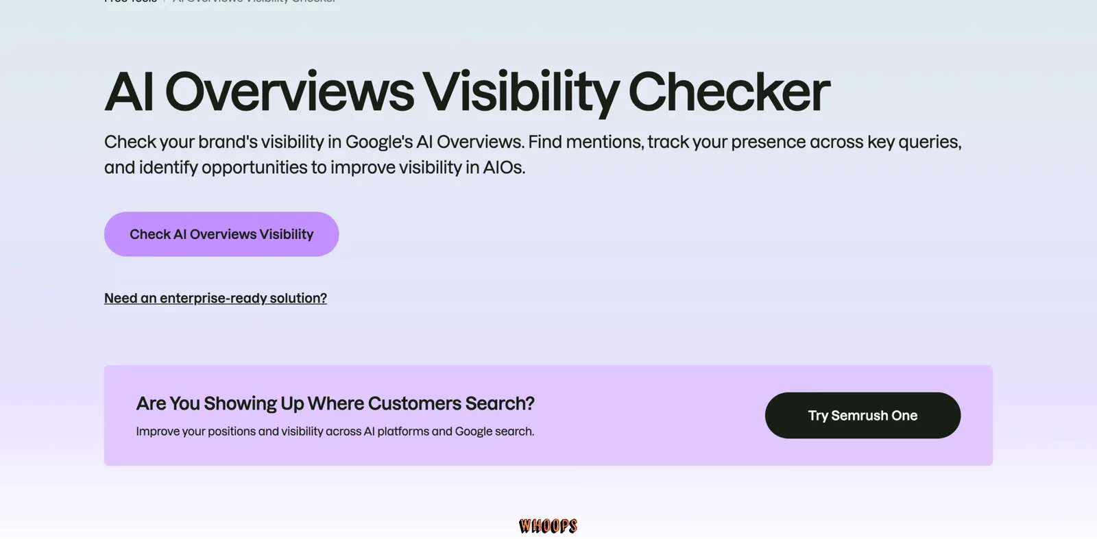 Semrush AI Overviews Visibility Checker 頁面,以 AIOs 指稱 Google AI Overviews