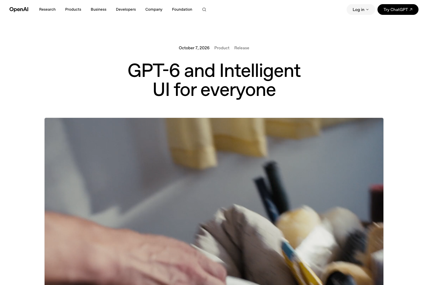 OpenAI 官方公告 GPT-6 與 Intelligent UI 頁面截圖