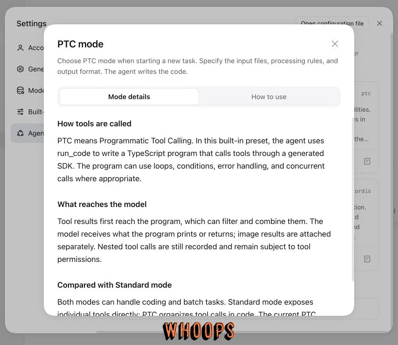 DeepSeek Harness PTC mode 的 Mode details 說明如何以 TypeScript 程式呼叫工具及篩選回傳結果