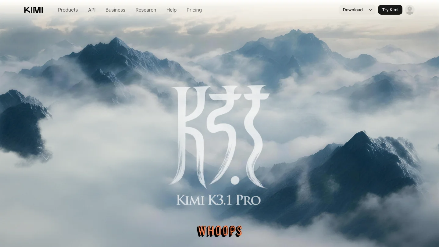 Kimi 官方 K3.1 Pro 發布頁首屏，可見 KIMI 品牌與模型名稱