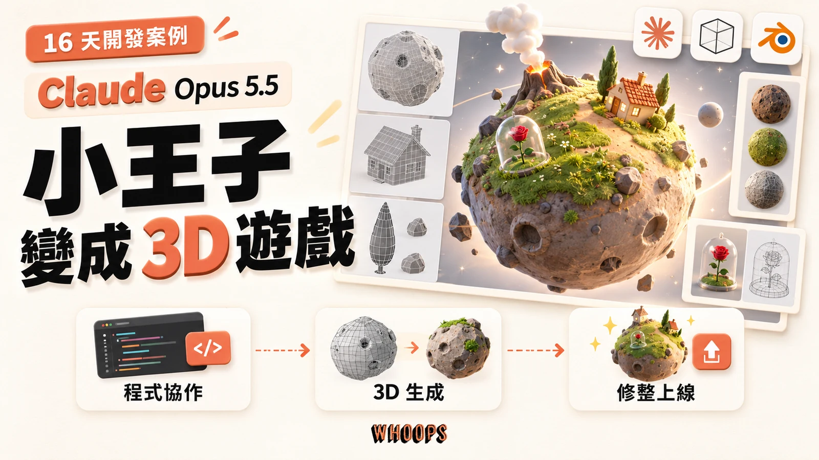 小王子 3D 遊戲的星球概念場景與程式協作、3D 生成、修整上線流程