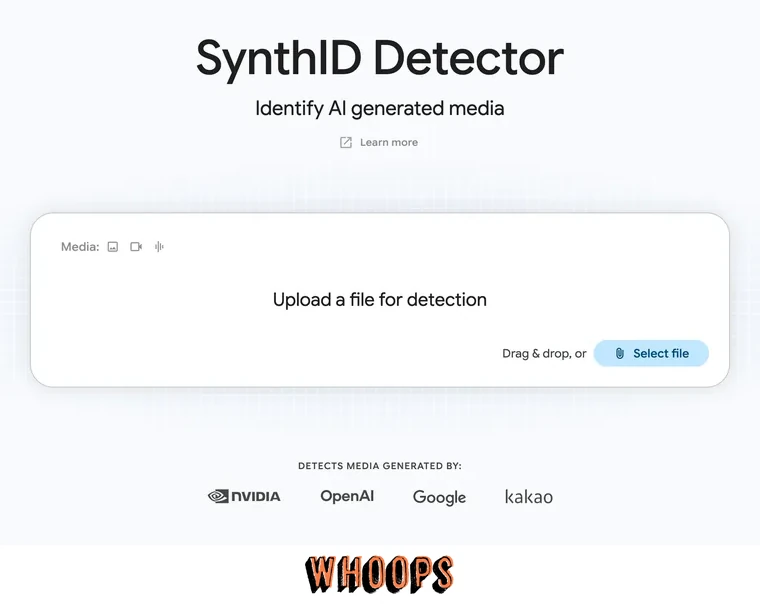 SynthID Detector 官方門戶上傳區,提供圖片、影片與音訊驗證及採用 SynthID 的夥伴標誌