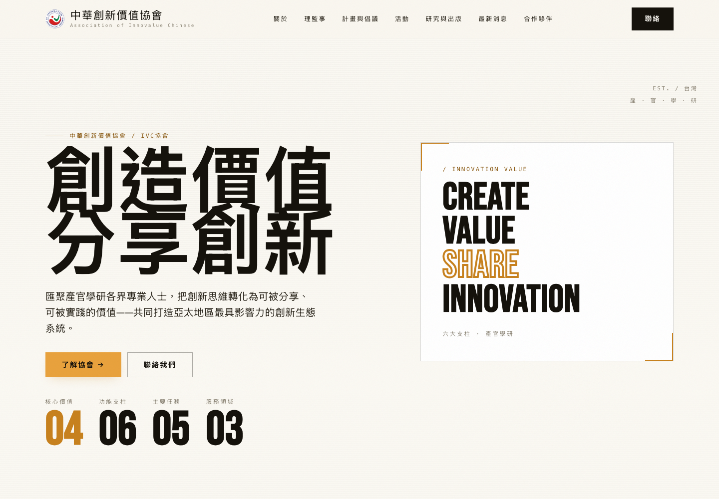 中華創新價值協會官網桌機畫面