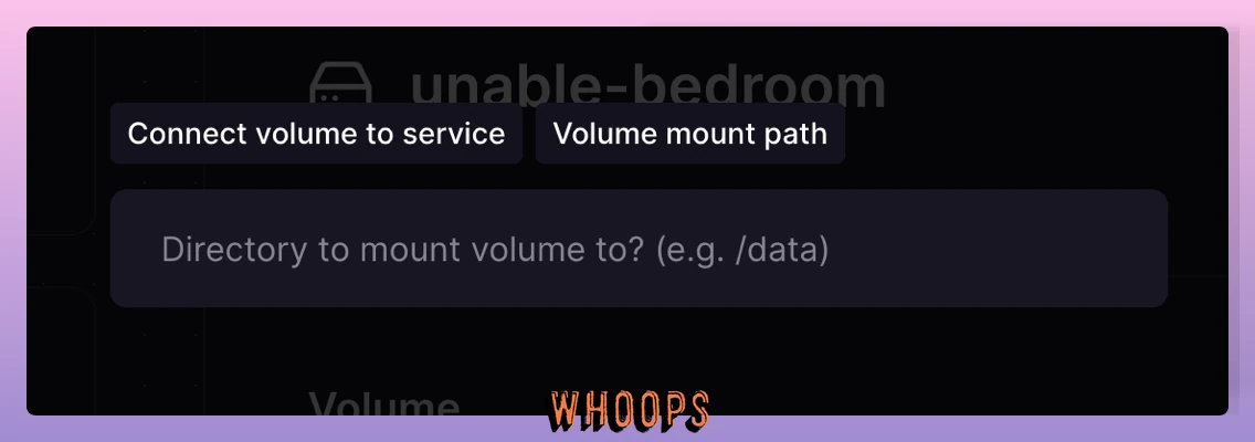 Railway Connect volume to service 後的 Volume mount path 輸入欄